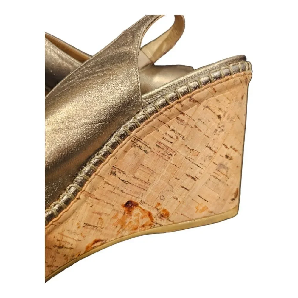 STUART WEITZMAN "Jean" Pewter Metallic‎ Leather Wedge Sandal - Size 9 - Picture 9 of 11